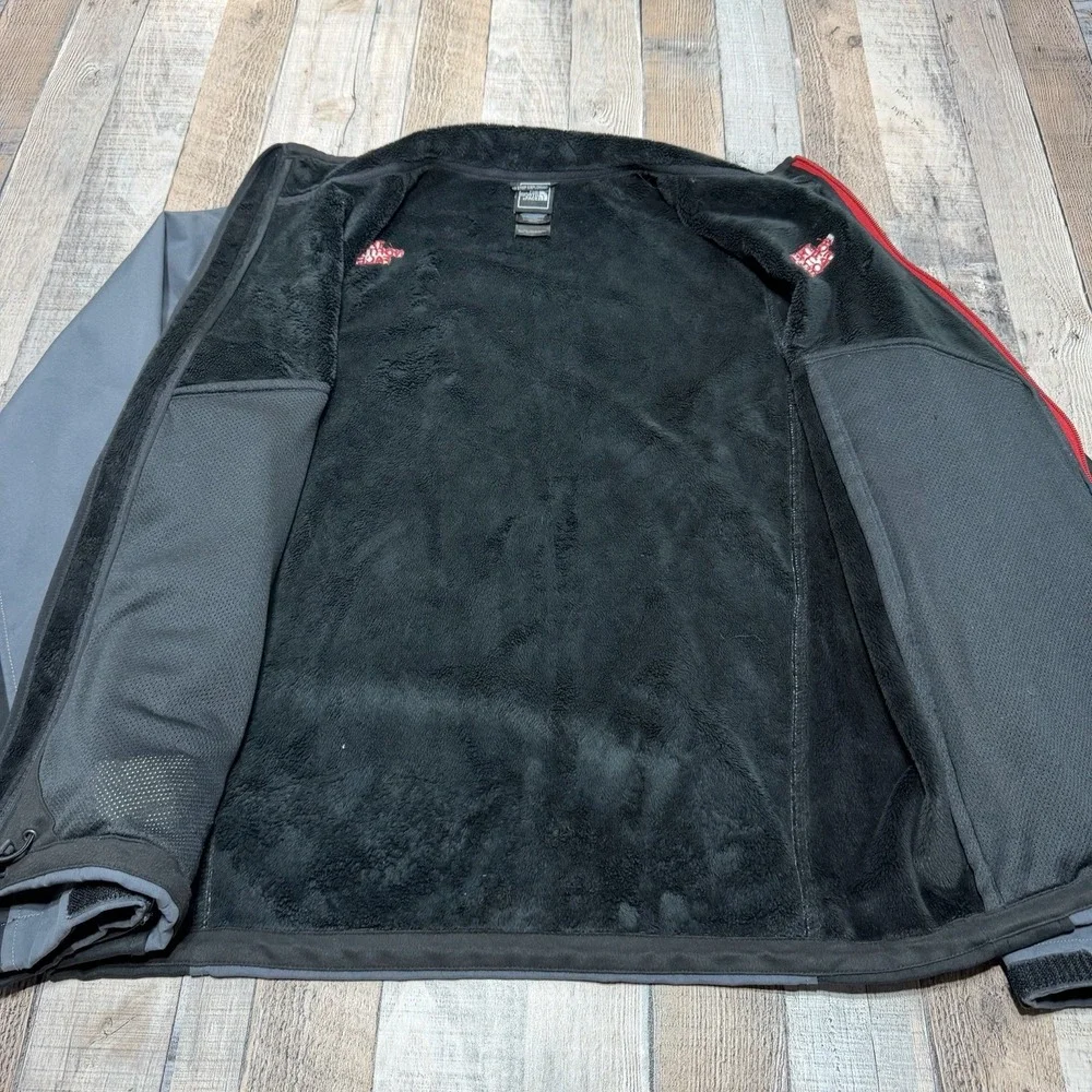 The North Face Soft Shell Jacket Mens Medium Gray Red Full Zip Fleece Lined